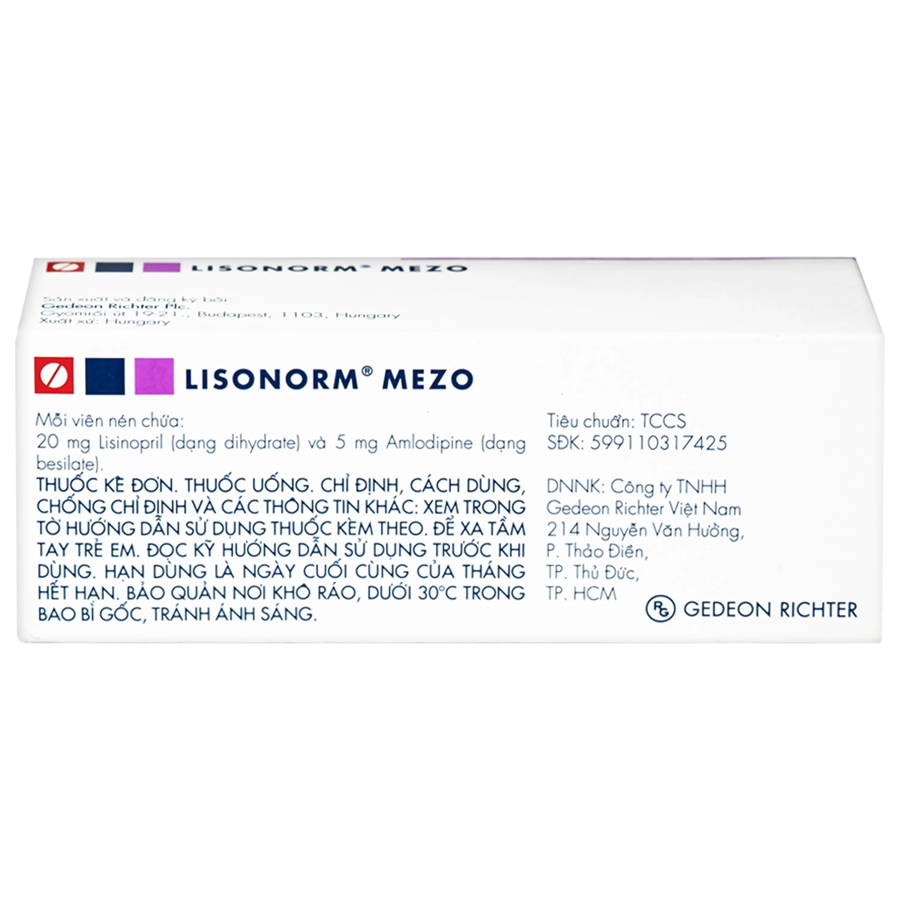 Hình ảnh Thuốc Lisonorm Mezo 20/5mg Gedeon điều trị tăng huyết áp vô căn ở người lớn (3 vỉ x 10 viên)