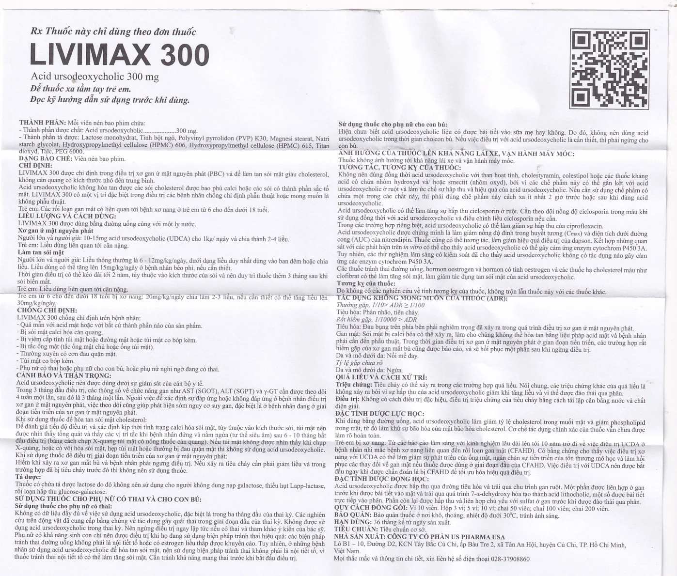 Hình ảnh Thuốc Livimax 300 US Pharma điều trị xơ gan ứ mật nguyên phát (3 vỉ x 10 viên)