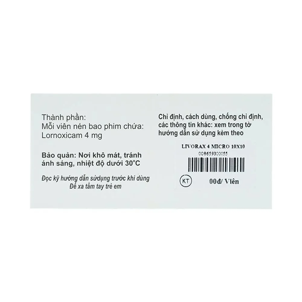 Hình ảnh Viên nén Livorax-4 Micro giảm đau và chống viêm xương khớp (10 vỉ x 10 viên)