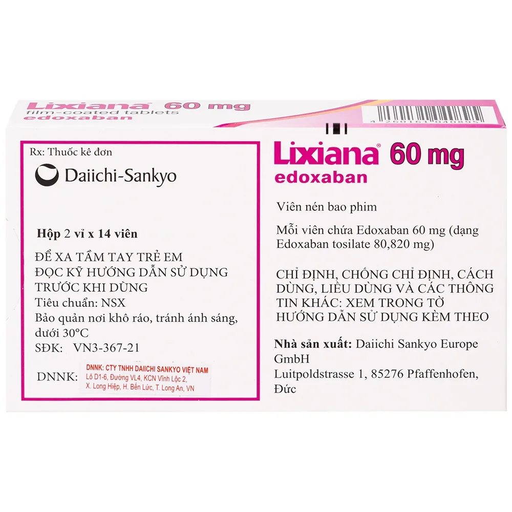 Hình ảnh Thuốc Lixiana 60mg Daiichi-Sankyo phòng ngừa đột quỵ và cục máu đông (2 vỉ x 14 viên)