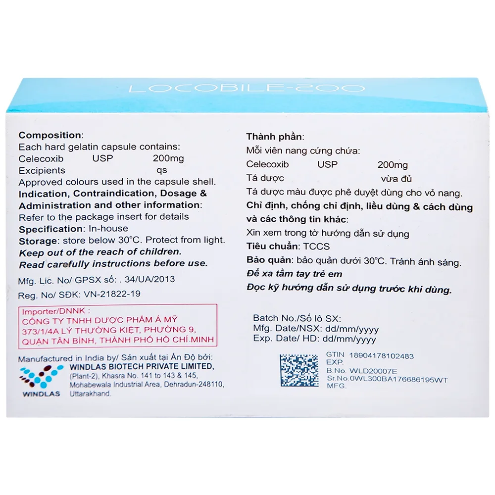 Hình ảnh Viên nang cứng Locobile-200 Windlas Biotech điều trị thoái hóa khớp, viêm khớp dạng thấp (3 vỉ x 10 viên)