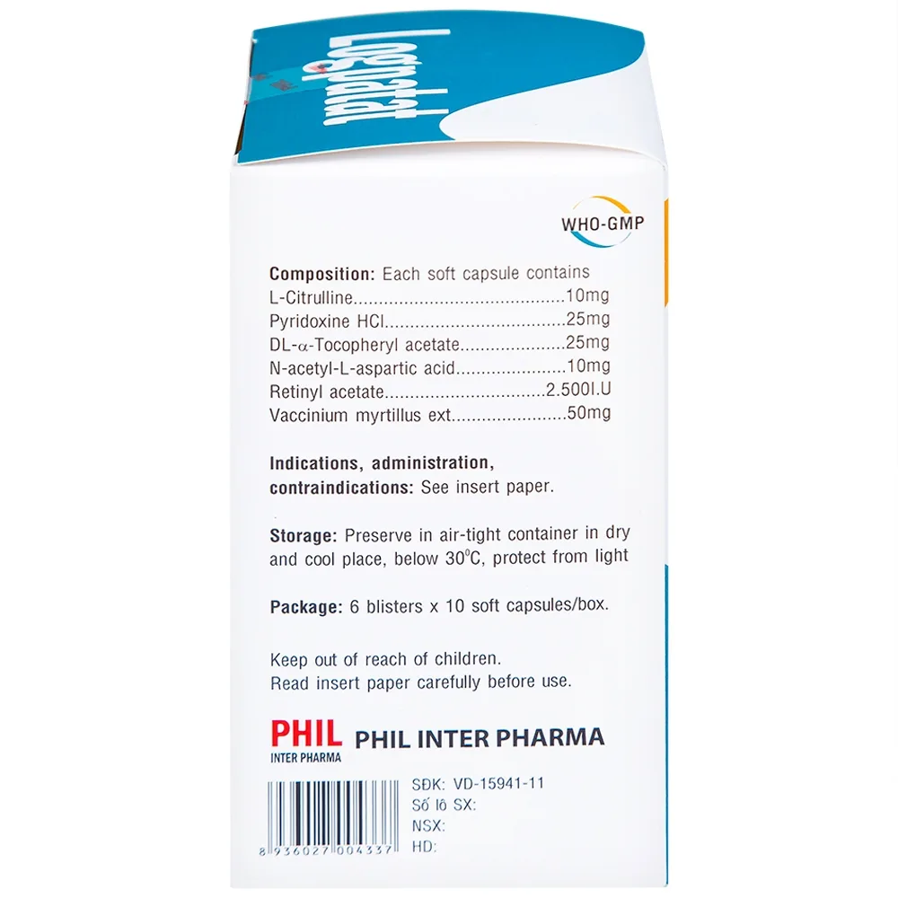 Hình ảnh Viên nang mềm Logpatat Phil Inter hỗ trợ điều trị bệnh lý về mắt, cận thị, quáng gà (6 vỉ x 10 viên)