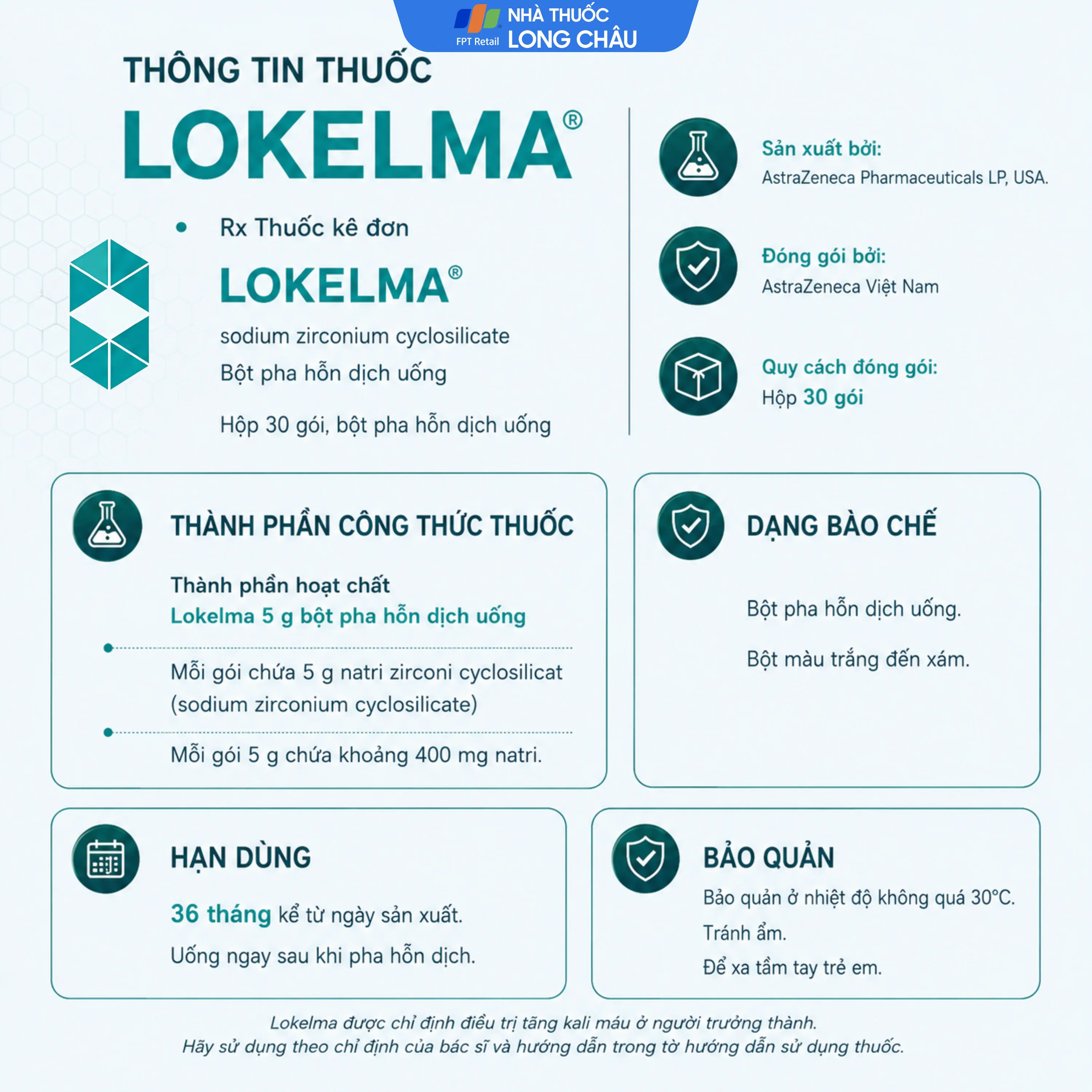 Hình ảnh Bột pha hỗn dịch uống Lokelma 5g AstraZeneca điều trị tăng Kali máu cho người trưởng thành (Hộp 30 gói)