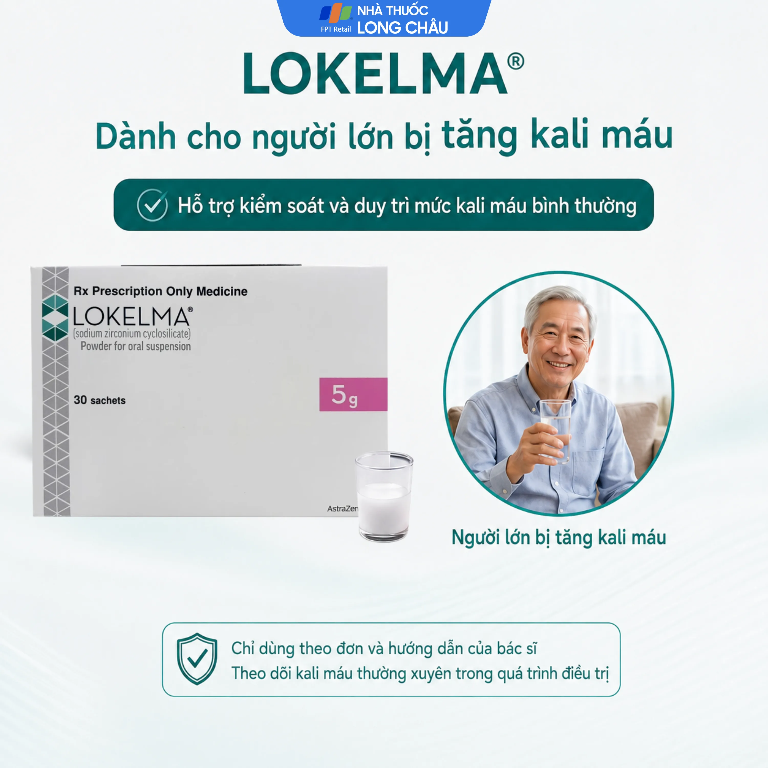 Hình ảnh Bột pha hỗn dịch uống Lokelma 5g AstraZeneca điều trị tăng Kali máu cho người trưởng thành (Hộp 30 gói)