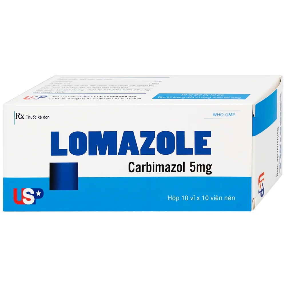 Hình ảnh Thuốc Lomazole 5mg US Pharma điều trị bệnh Basedow, nhiễm độc tuyến giáp, cường giáp khi thai nghén (10 vỉ x 10 viên)