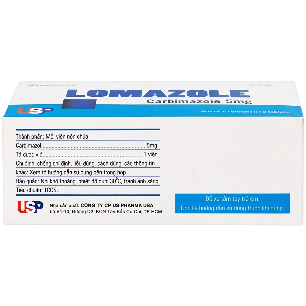 Hình ảnh Thuốc Lomazole 5mg US Pharma điều trị bệnh Basedow, nhiễm độc tuyến giáp, cường giáp khi thai nghén (10 vỉ x 10 viên)
