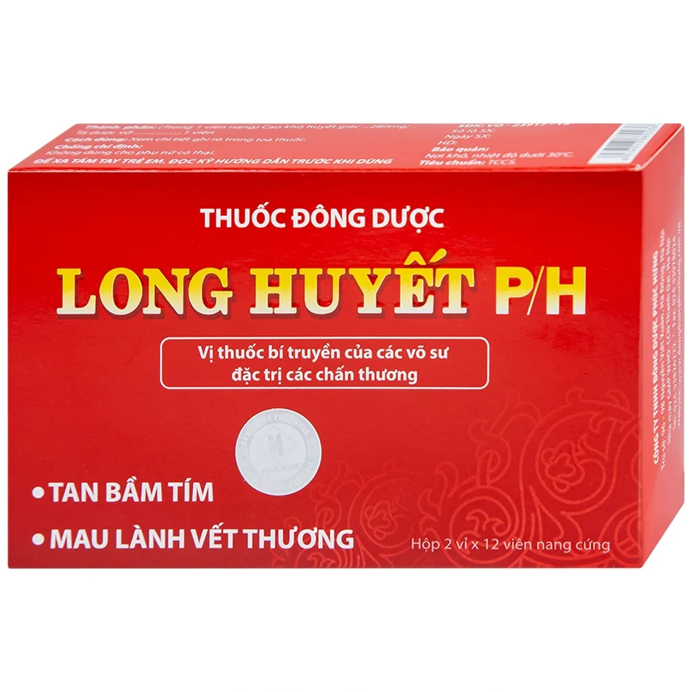 Hình ảnh Thuốc Long Huyết P/H Phúc Hưng đặc trị tan bầm tím, mau lành vết thương (2 vỉ x 12 viên)