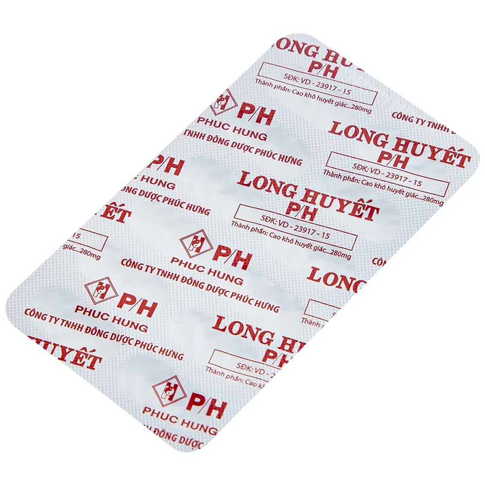 Hình ảnh Thuốc Long Huyết P/H Phúc Hưng đặc trị tan bầm tím, mau lành vết thương (2 vỉ x 12 viên)