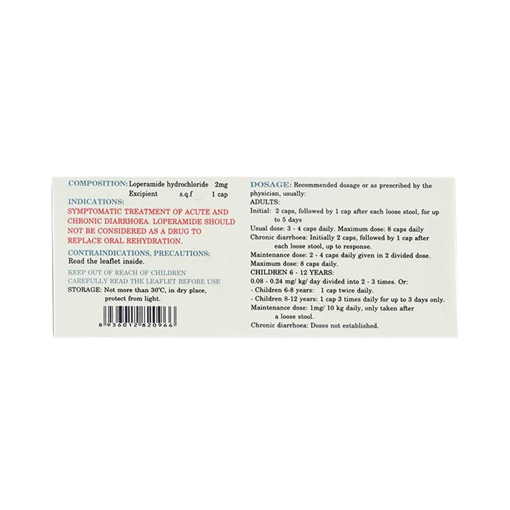 Hình ảnh Viên nang cứng Loperamid 2mg Nadyphar điều trị triệu chứng tiêu chảy cấp tính và mạn tính (10 vỉ x 10 viên)