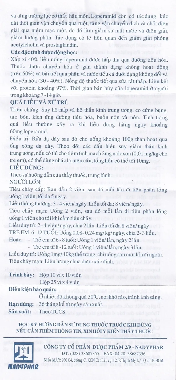 Hình ảnh Viên nang cứng Loperamid 2mg Nadyphar điều trị triệu chứng tiêu chảy cấp tính và mạn tính (10 vỉ x 10 viên)