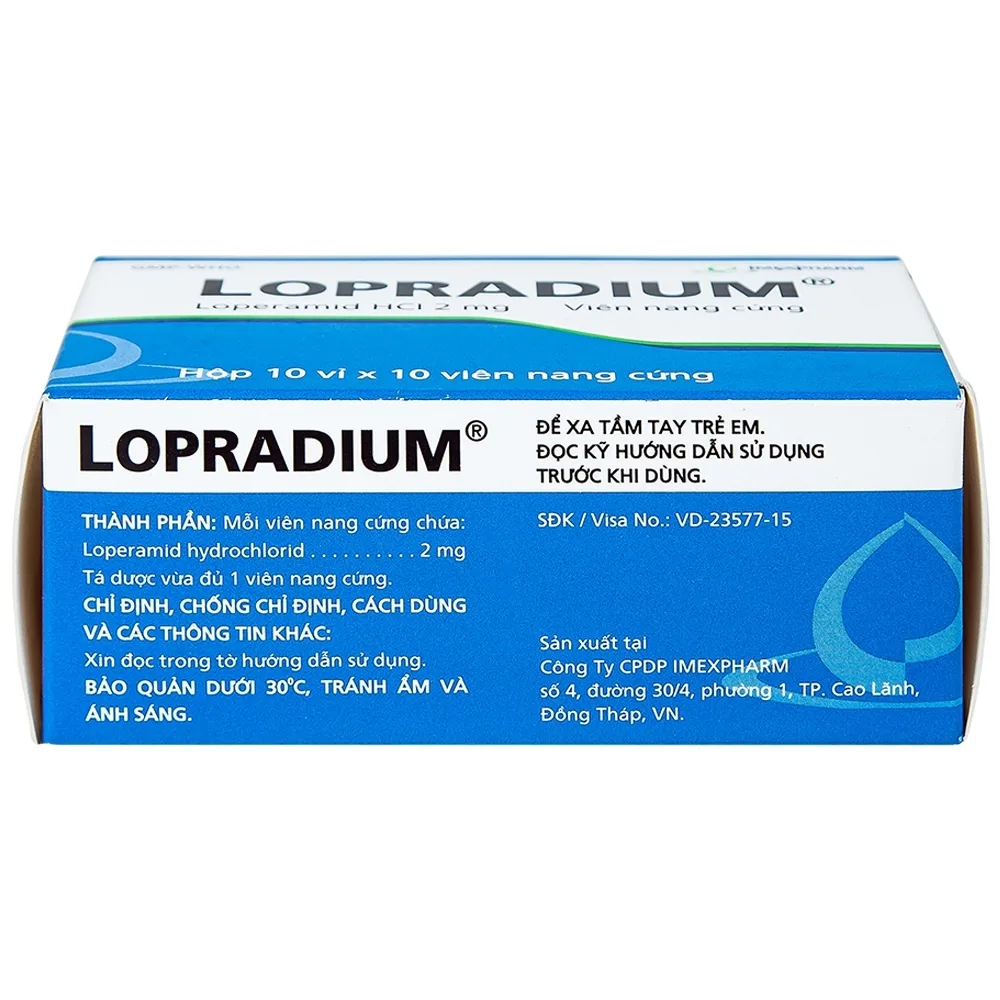 Hình ảnh Viên nang cứng Lopradium 2mg Imexpharm điều trị tiêu chảy cấp, bù nước và chất điện giải (10 vỉ x 10 viên) 