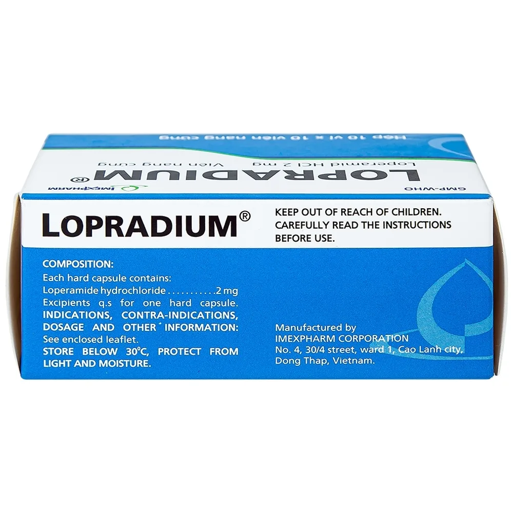 Hình ảnh Viên nang cứng Lopradium 2mg Imexpharm điều trị tiêu chảy cấp, bù nước và chất điện giải (10 vỉ x 10 viên) 