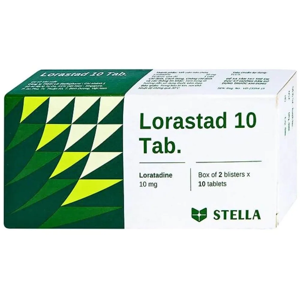 Hình ảnh Viên nén Lorastad 10mg Stella điều trị viêm mũi dị ứng, hắt hơi, sổ mũi, viêm kết mạc dị ứng (10 vỉ x 10 viên)