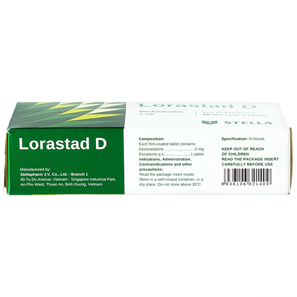 Hình ảnh Viên nén Lorastad D 5mg Stella giảm viêm mũi dị ứng, mày đay (3 vỉ x 10 viên)