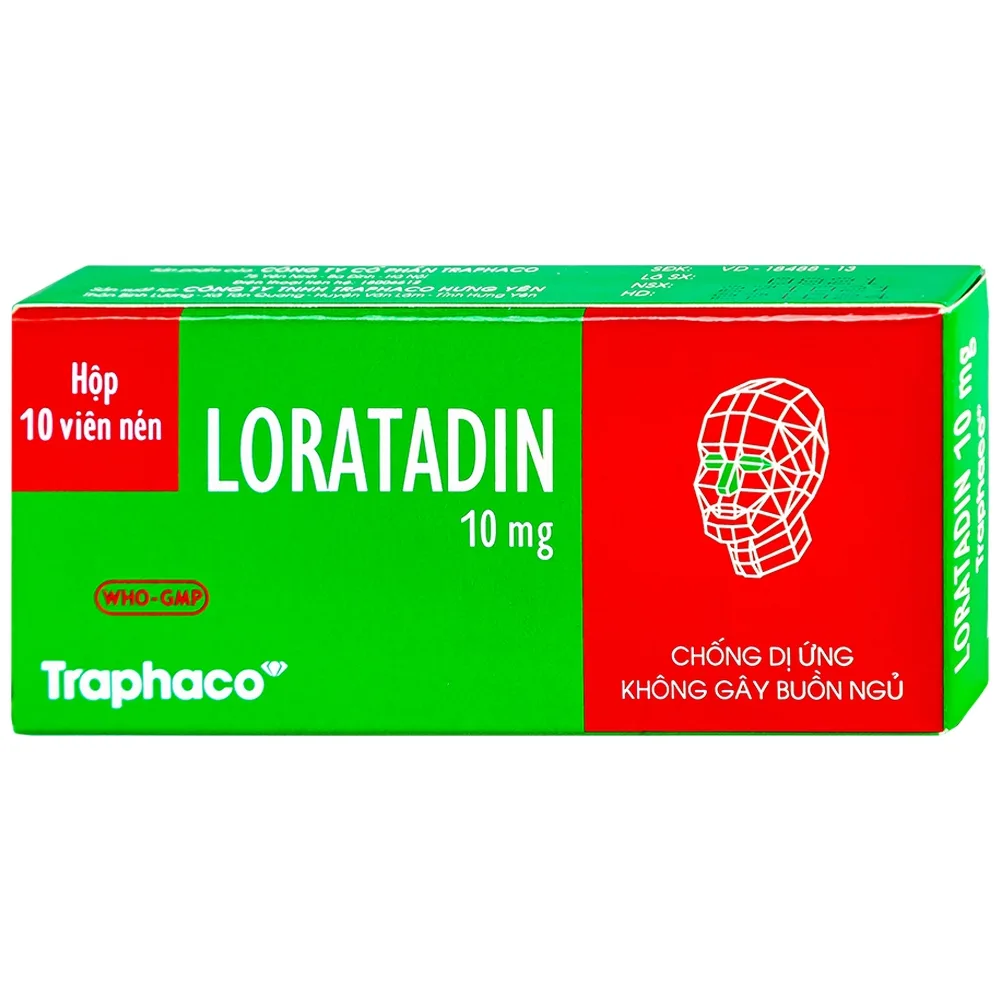 Hình ảnh Viên nén Loratadin 10mg Traphaco giảm viêm mũi dị ứng, viêm kết mạc, ngứa và mày đay (1 vỉ x 10 viên)