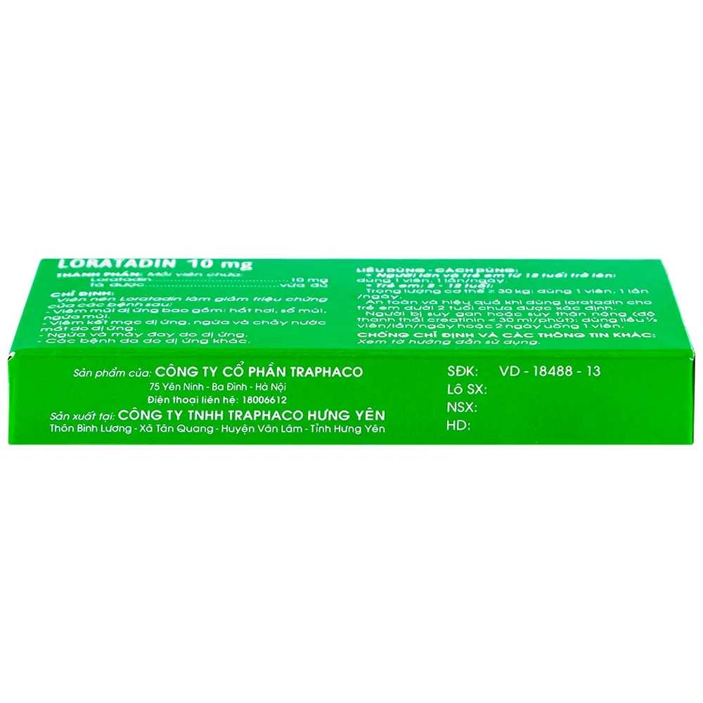 Hình ảnh Viên nén Loratadin 10mg Traphaco giảm viêm mũi dị ứng, viêm kết mạc, ngứa và mày đay (1 vỉ x 10 viên)