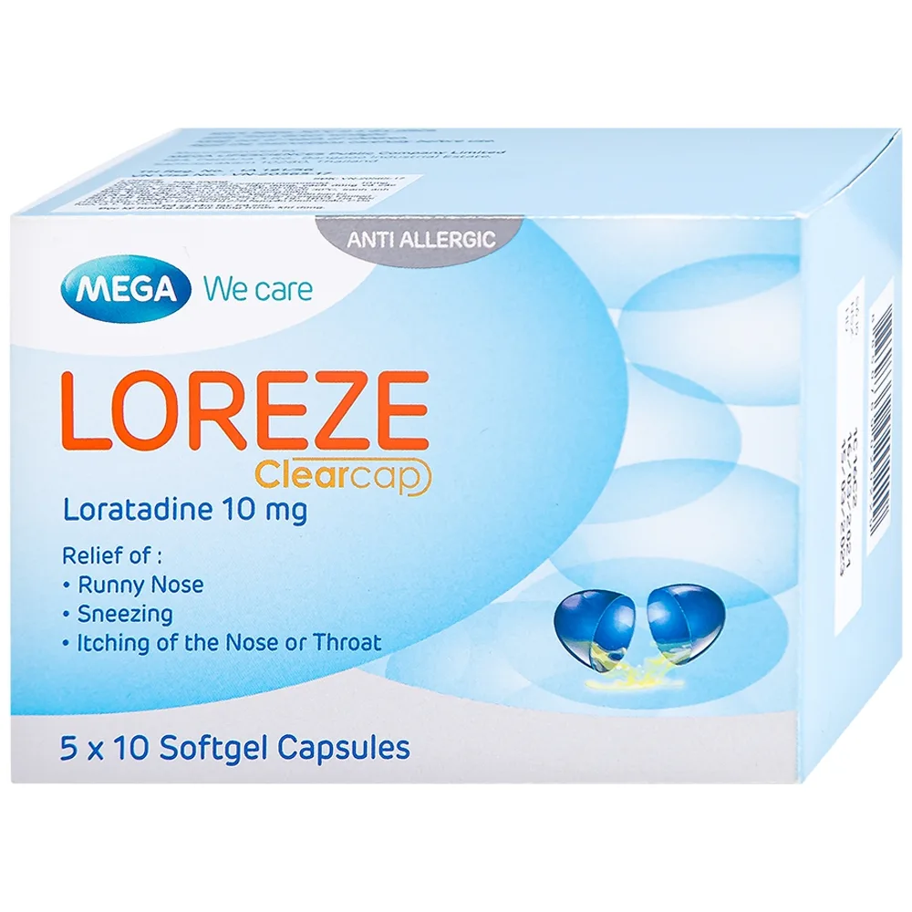 Hình ảnh Viên nang mềm Loreze 10mg MEGA We care điều trị viêm mũi dị ứng, mày đay (5 vỉ x 10 viên)