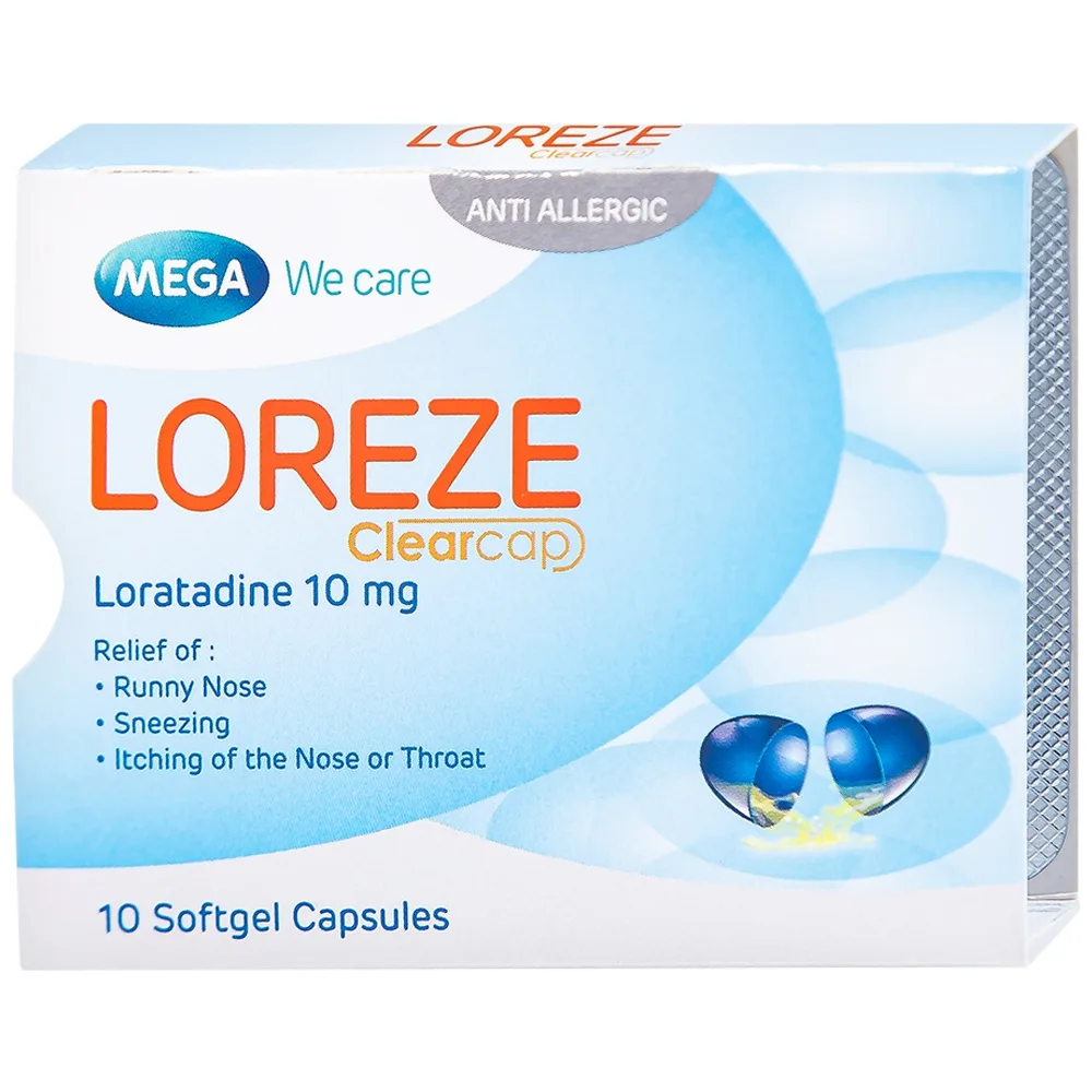 Hình ảnh Viên nang mềm Loreze 10mg MEGA We care điều trị viêm mũi dị ứng, mày đay (5 vỉ x 10 viên)