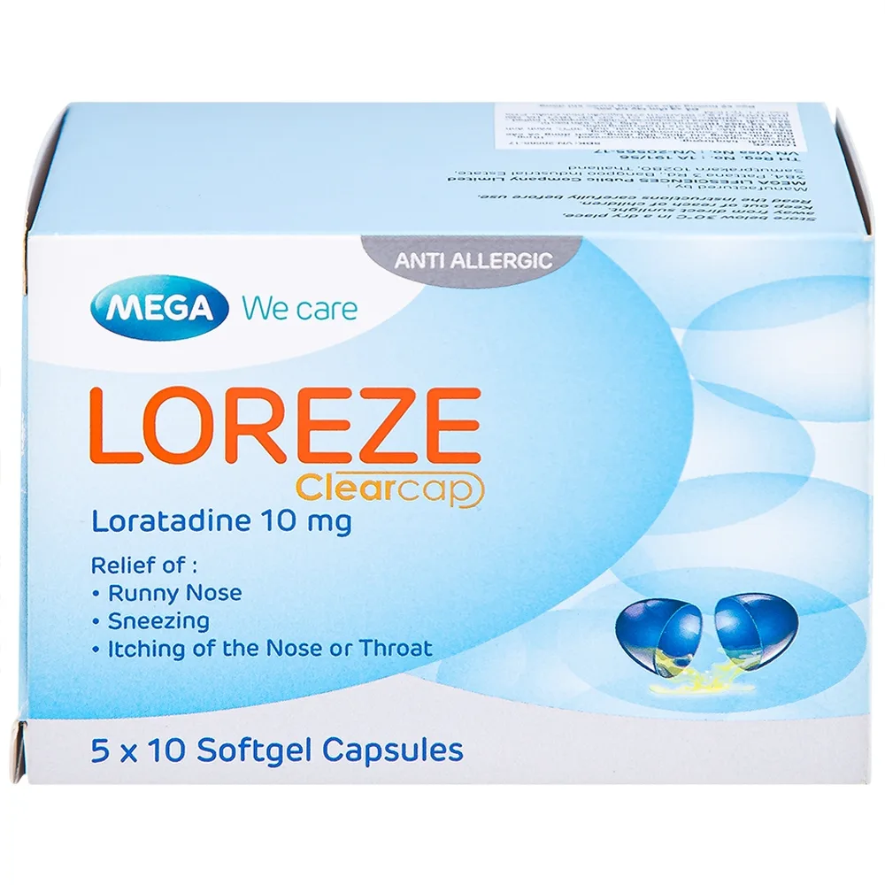 Hình ảnh Viên nang mềm Loreze 10mg MEGA We care điều trị viêm mũi dị ứng, mày đay (5 vỉ x 10 viên)