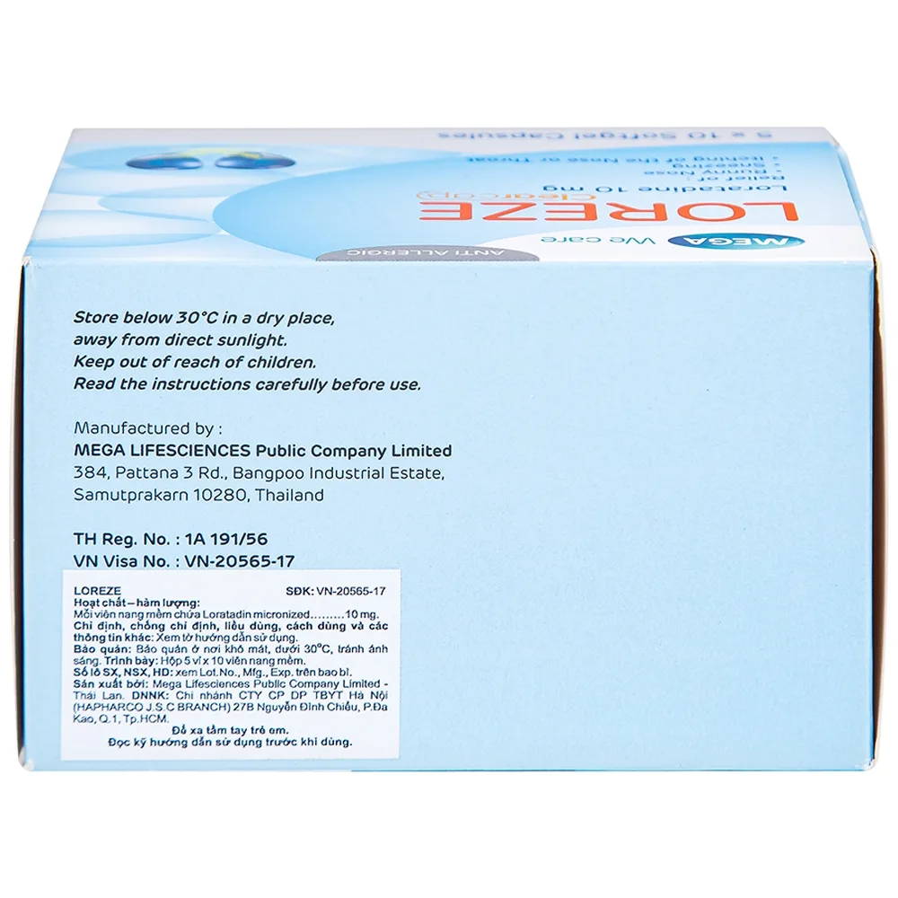 Hình ảnh Viên nang mềm Loreze 10mg MEGA We care điều trị viêm mũi dị ứng, mày đay (5 vỉ x 10 viên)