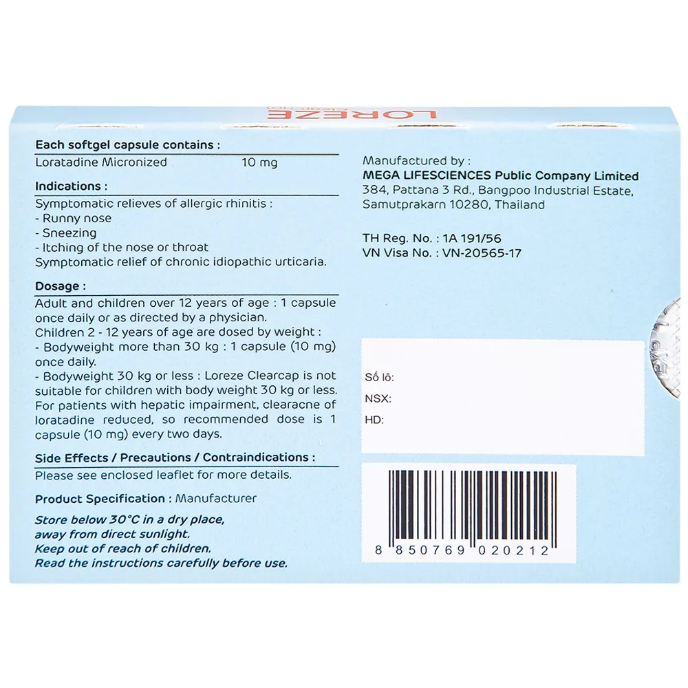 Hình ảnh Viên nang mềm Loreze 10mg MEGA We care điều trị viêm mũi dị ứng, mày đay (5 vỉ x 10 viên)