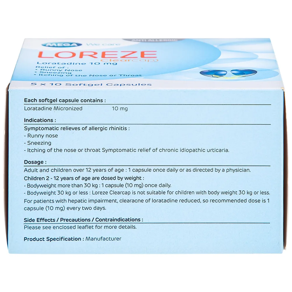 Hình ảnh Viên nang mềm Loreze 10mg MEGA We care điều trị viêm mũi dị ứng, mày đay (5 vỉ x 10 viên)
