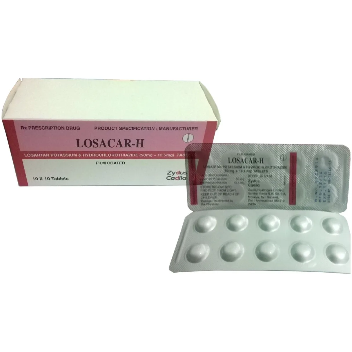 Hình ảnh Viên nén Losacar-H 50mg/12.5mg Zydus Cadila điều trị tăng huyết áp (10 vỉ x 10 viên)