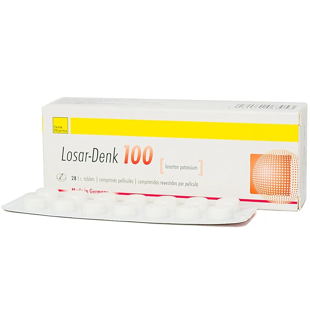 Hình ảnh Viên nén Losar-Denk 100 điều trị tăng huyết áp, suy tim (2 vỉ x 14 viên)