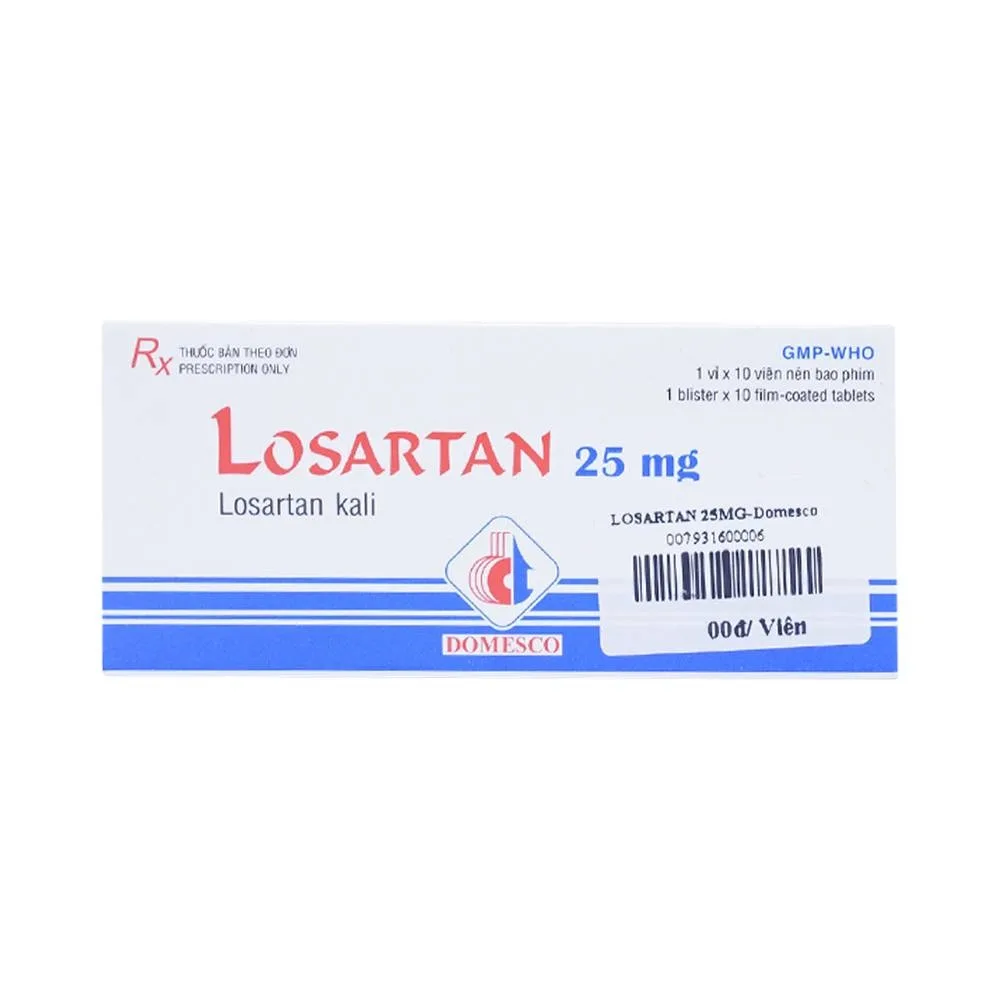 Hình ảnh Viên nén Losartan 25mg Domesco điều trị tăng huyết áp, giảm bệnh tim mạch (1 vỉ x 10 viên)