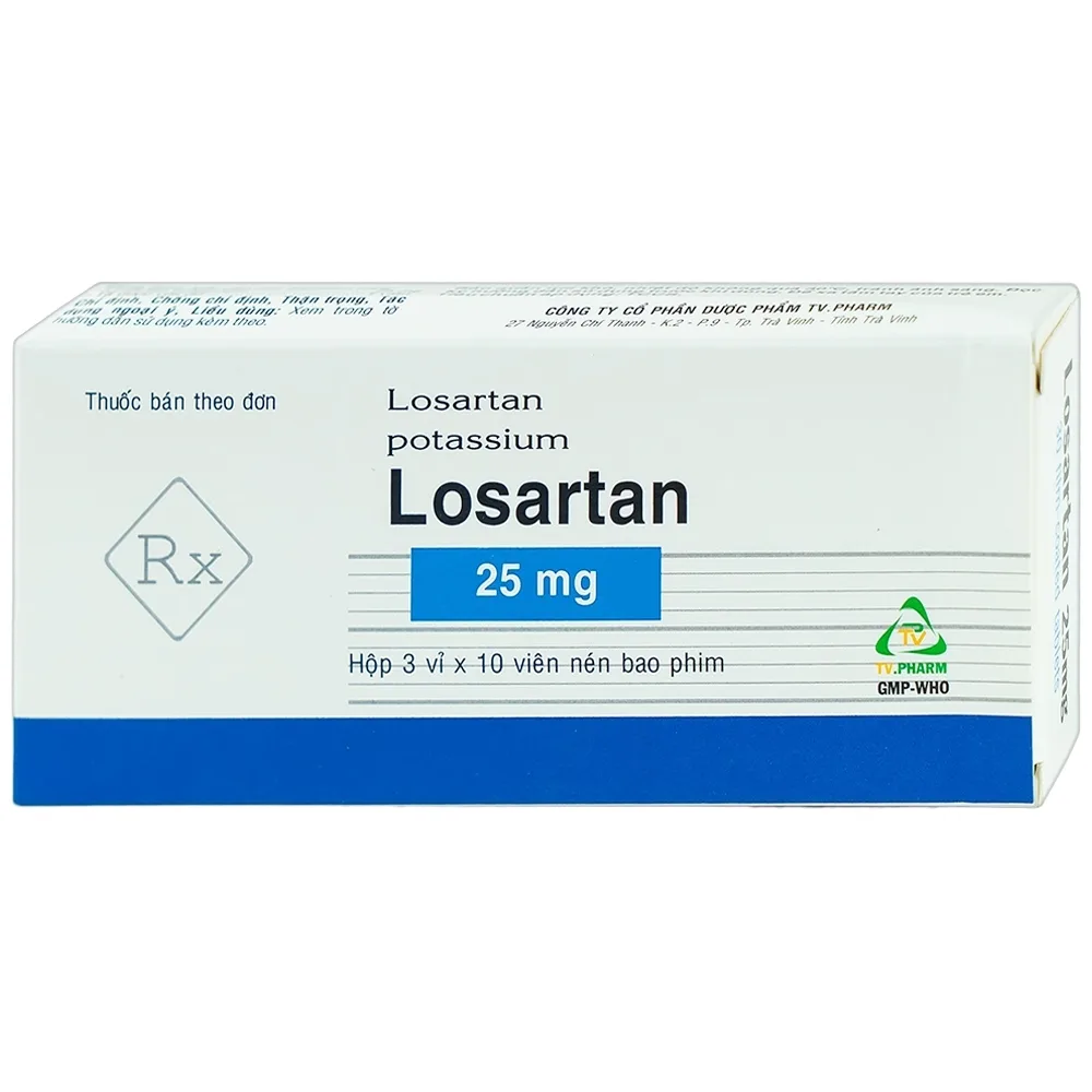 Hình ảnh Viên nén Losartan 25mg TV.Pharm điều trị tăng huyết áp (3 vỉ x 10 viên)