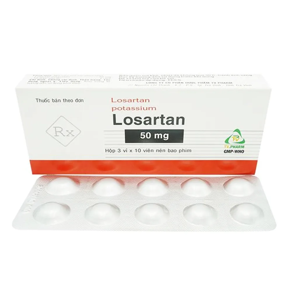 Hình ảnh Viên nén Losartan 50mg TV.PHARM điều trị tăng huyết áp (3 vỉ x 10 viên)