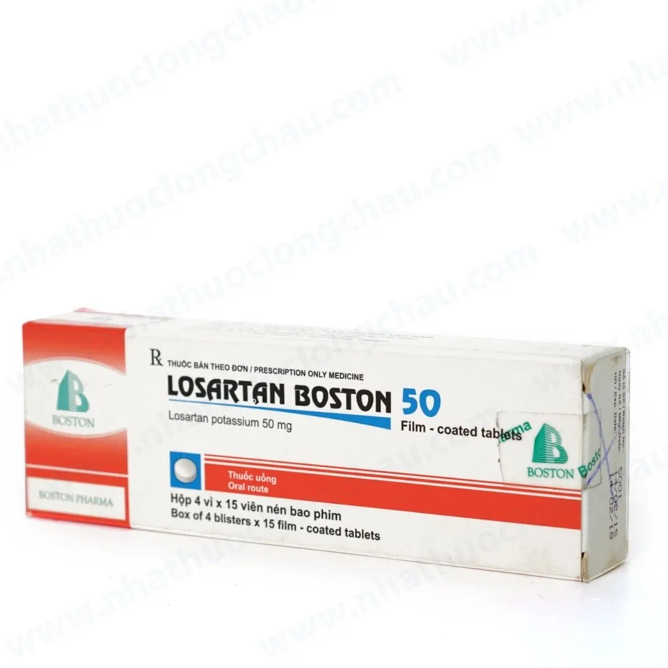 Hình ảnh Thuốc Losartan Boston 50mg điều trị tăng huyết áp từ nhẹ đến nặng (4 vỉ x 15 viên)