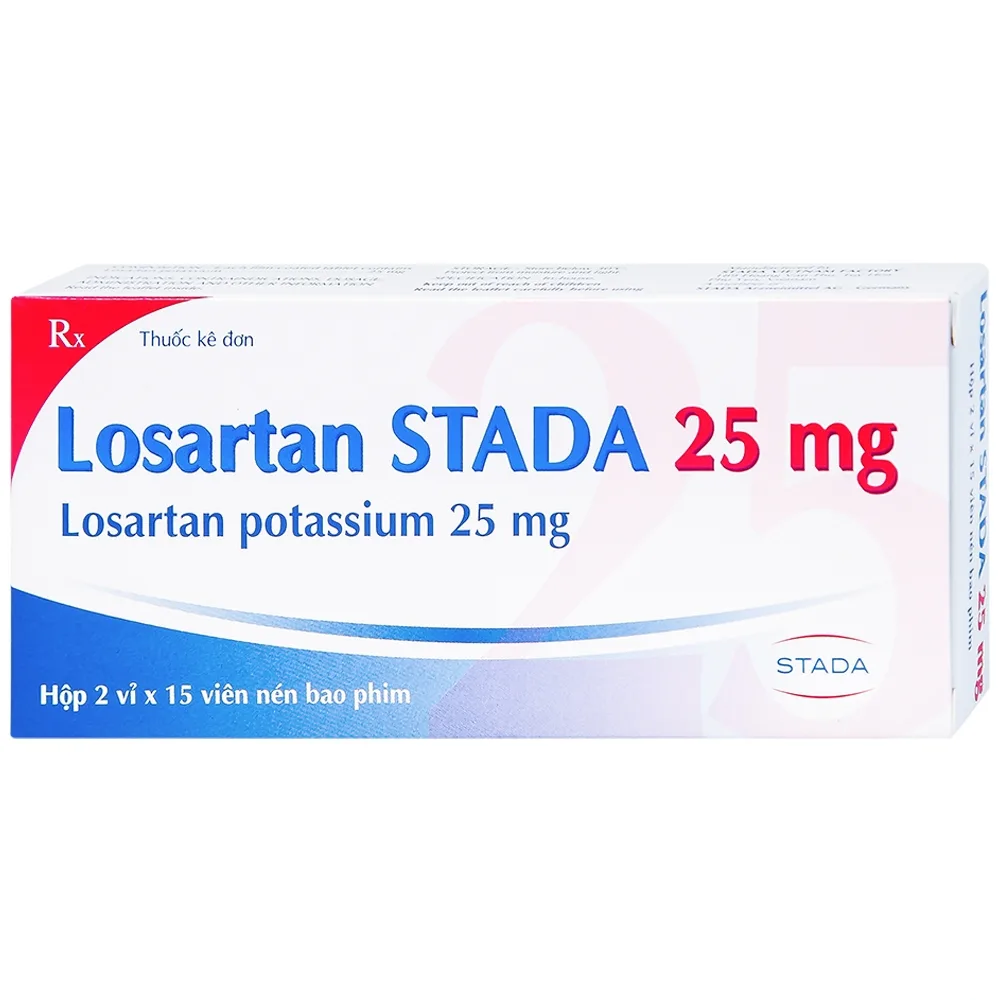 Hình ảnh Viên nén Losartan Stada 25mg điều trị tăng huyết áp, giảm nguy cơ đột quỵ (2 vỉ x 15 viên)