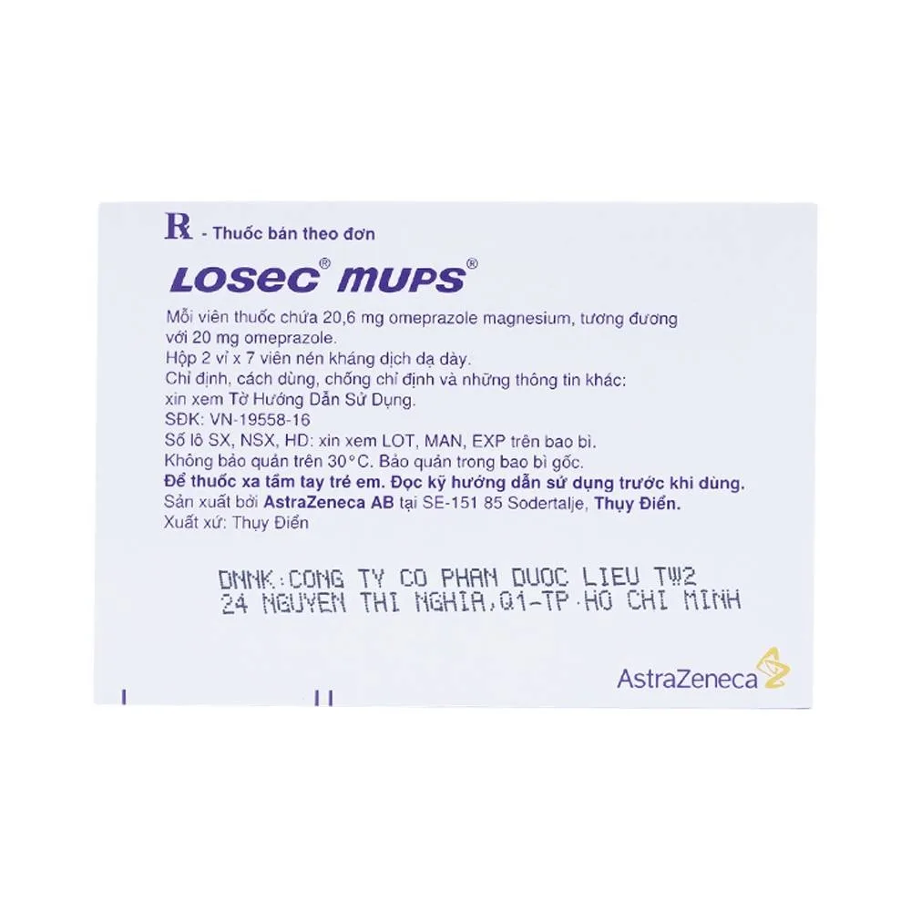 Hình ảnh Viên nén Losec Mups 20mg AstraZeneca điều trị loét tá tràng, dạ dày (2 vỉ x 7 viên)