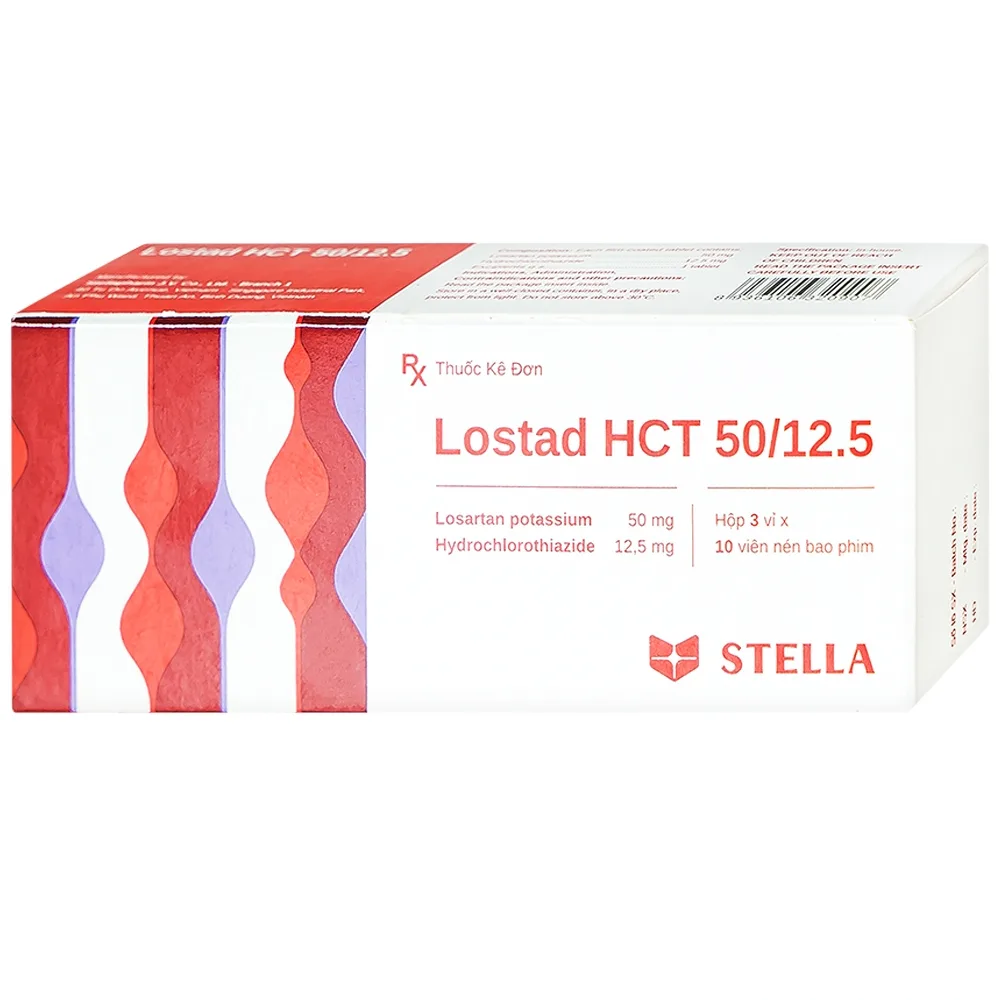 Hình ảnh Thuốc Lostad HCT 50/12.5 Stella điều trị tăng huyết áp, giảm nguy cơ đột quỵ (3 vỉ x 10 viên)