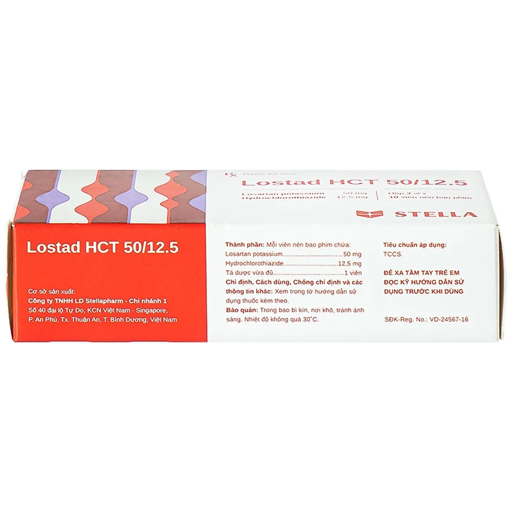 Hình ảnh Thuốc Lostad HCT 50/12.5 Stella điều trị tăng huyết áp, giảm nguy cơ đột quỵ (3 vỉ x 10 viên) 