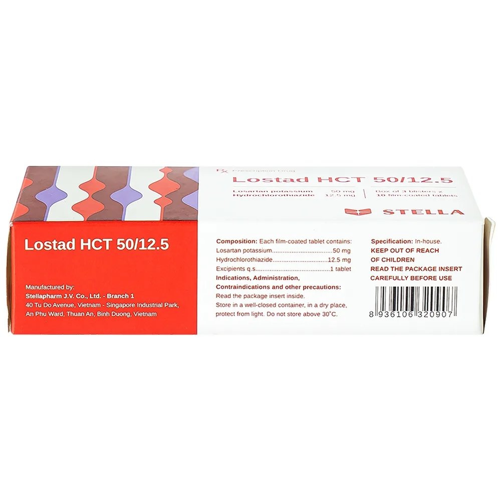 Hình ảnh Thuốc Lostad HCT 50/12.5 Stella điều trị tăng huyết áp, giảm nguy cơ đột quỵ (3 vỉ x 10 viên) 