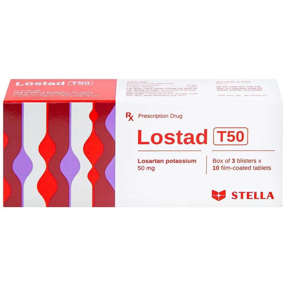 Hình ảnh Thuốc Lostad T50 50mg Stella điều trị tăng huyết áp (3 vỉ x 10 viên)