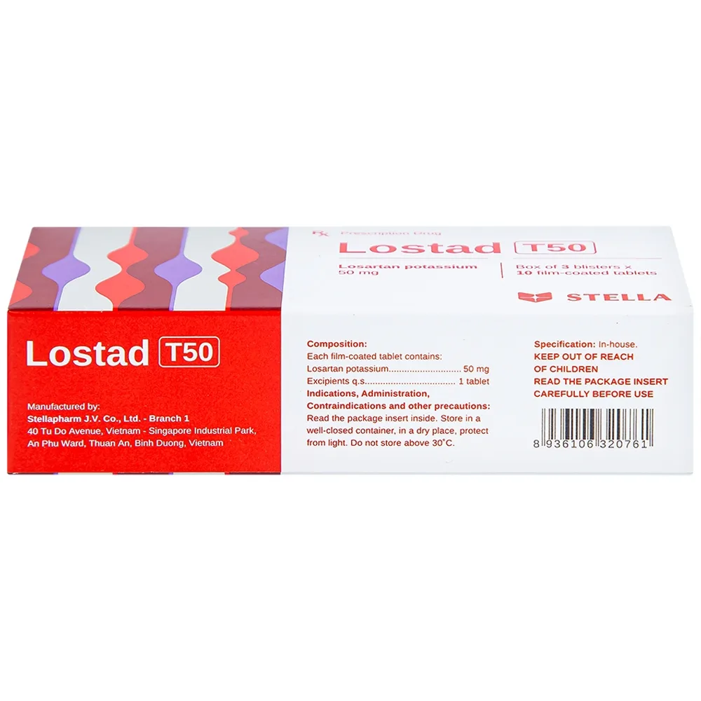Hình ảnh Thuốc Lostad T50 50mg Stella điều trị tăng huyết áp (3 vỉ x 10 viên)