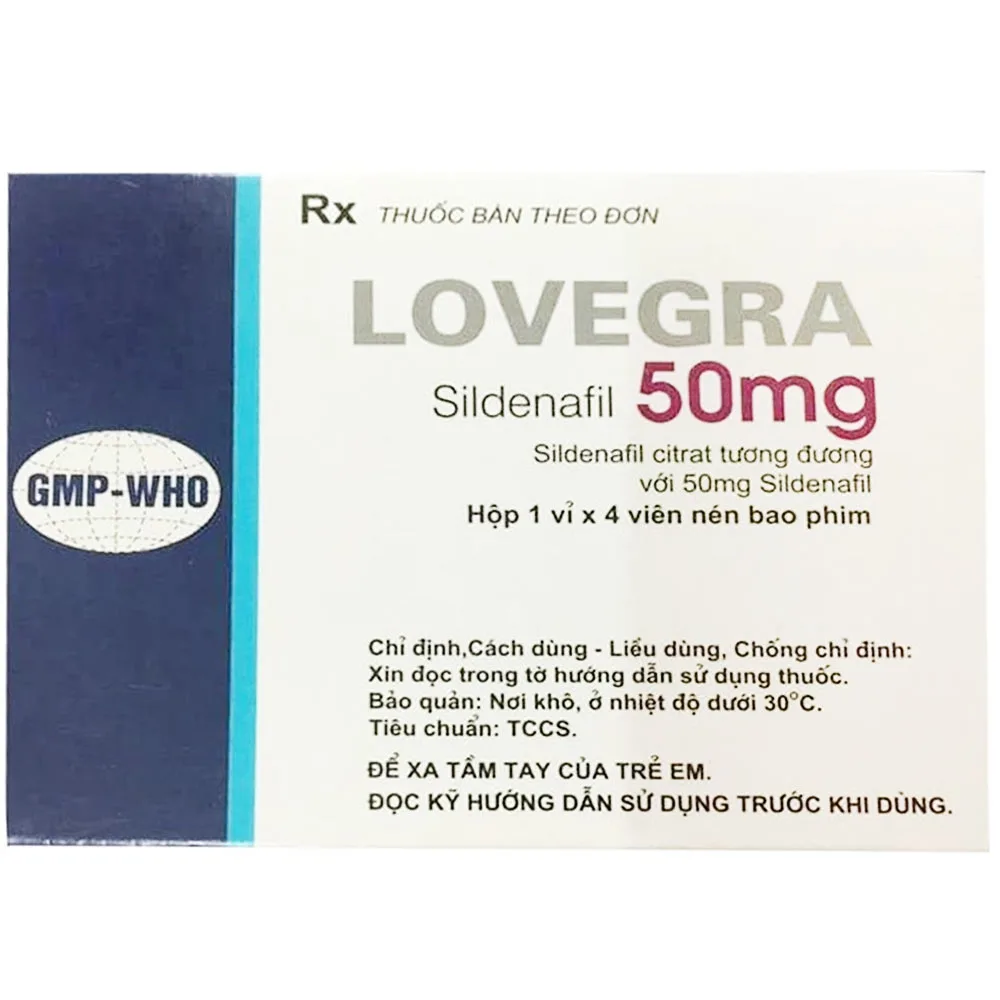 Hình ảnh Thuốc Lovegra 50mg Pharbaco điều trị rối loạn cương dương (1 vỉ x 4 viên)