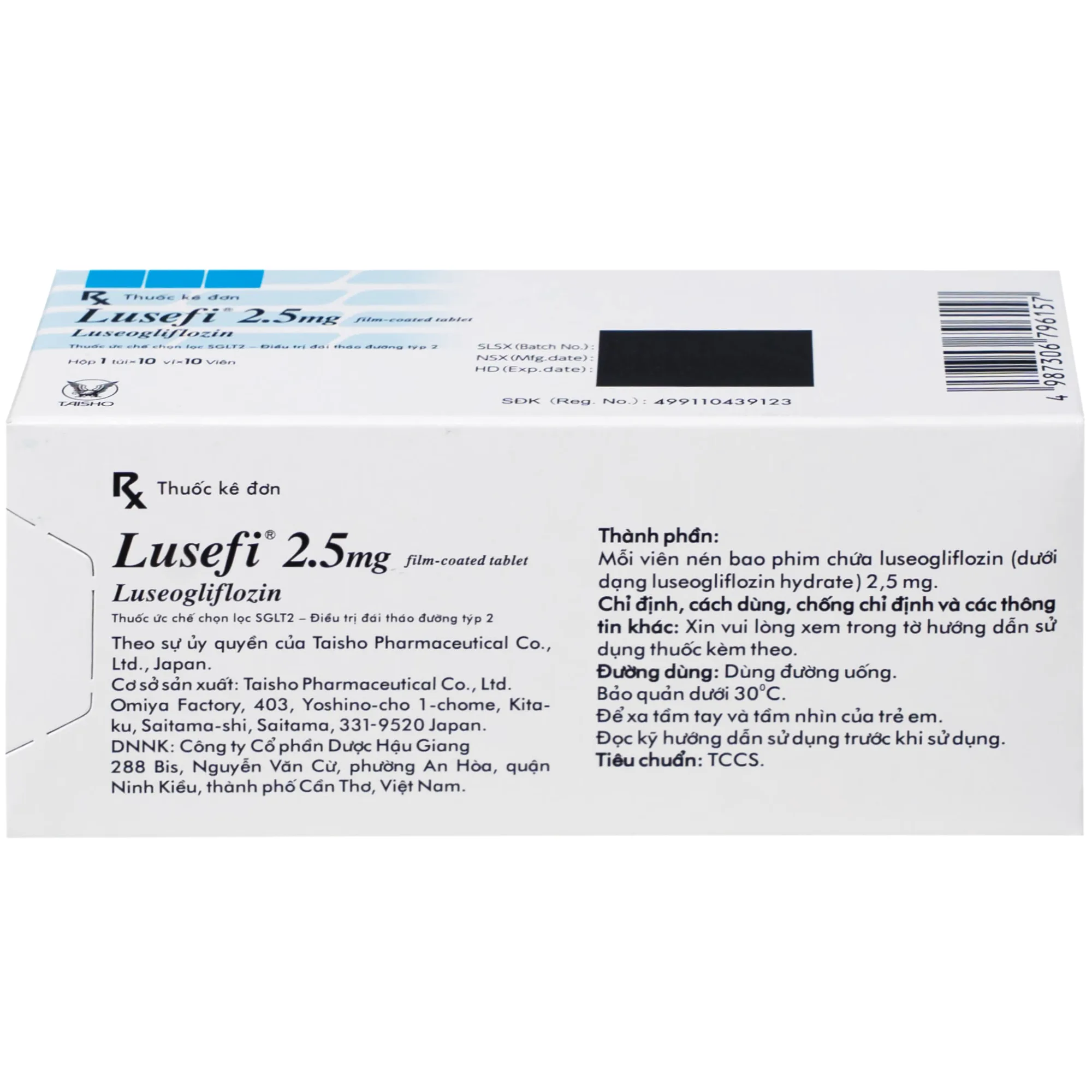 Hình ảnh Thuốc Lusefi 2.5mg Taisho điều trị bệnh đái tháo đường tuýp 2 (10 vỉ x 10 viên)