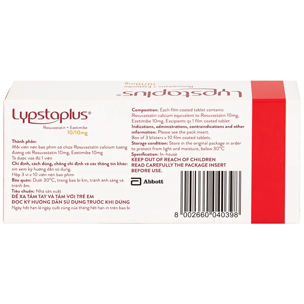 Hình ảnh Viên nén Lypstaplus 10/10mg Abbott điều trị tăng cholesterol máu nguyên phát (3 vỉ x 10 viên)