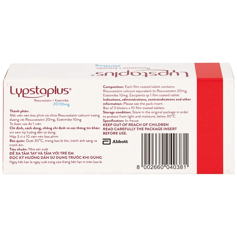 Hình ảnh Viên nén Lypstaplus 20/10mg Abbott điều trị tăng cholesterol máu nguyên phát (3 vỉ x 10 viên)