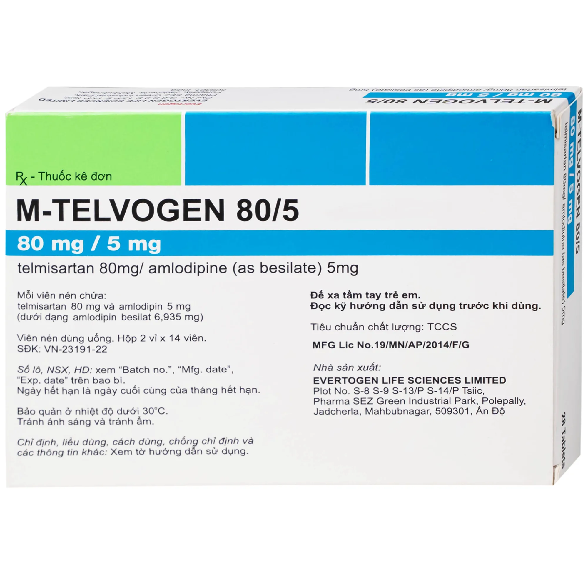 Hình ảnh Thuốc M-Telvogen 80/5mg Evertogen điều trị tăng huyết áp đơn độc hoặc kết hợp với thuốc khác (2 vỉ x 14 viên)