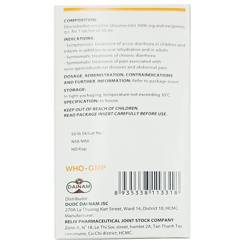 Hình ảnh Hỗn dịch uống Macfor 3000mg Reliv điều trị tiêu chảy cấp, triệu chứng tiêu chảy mạn tính (20 gói)