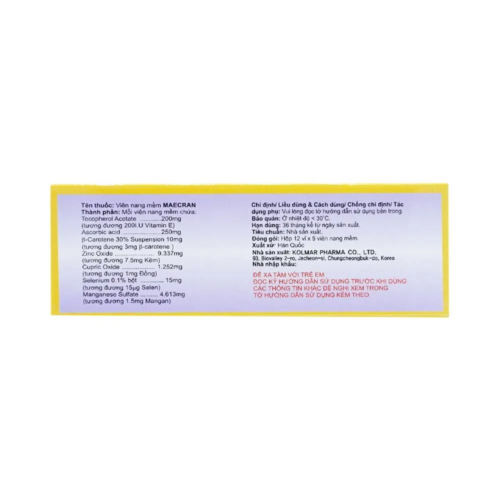 Hình ảnh Viên nang mềm Maecran Kolmar Pharma chống lão hóa, cung cấp vitamin (12 vỉ x 5 viên)