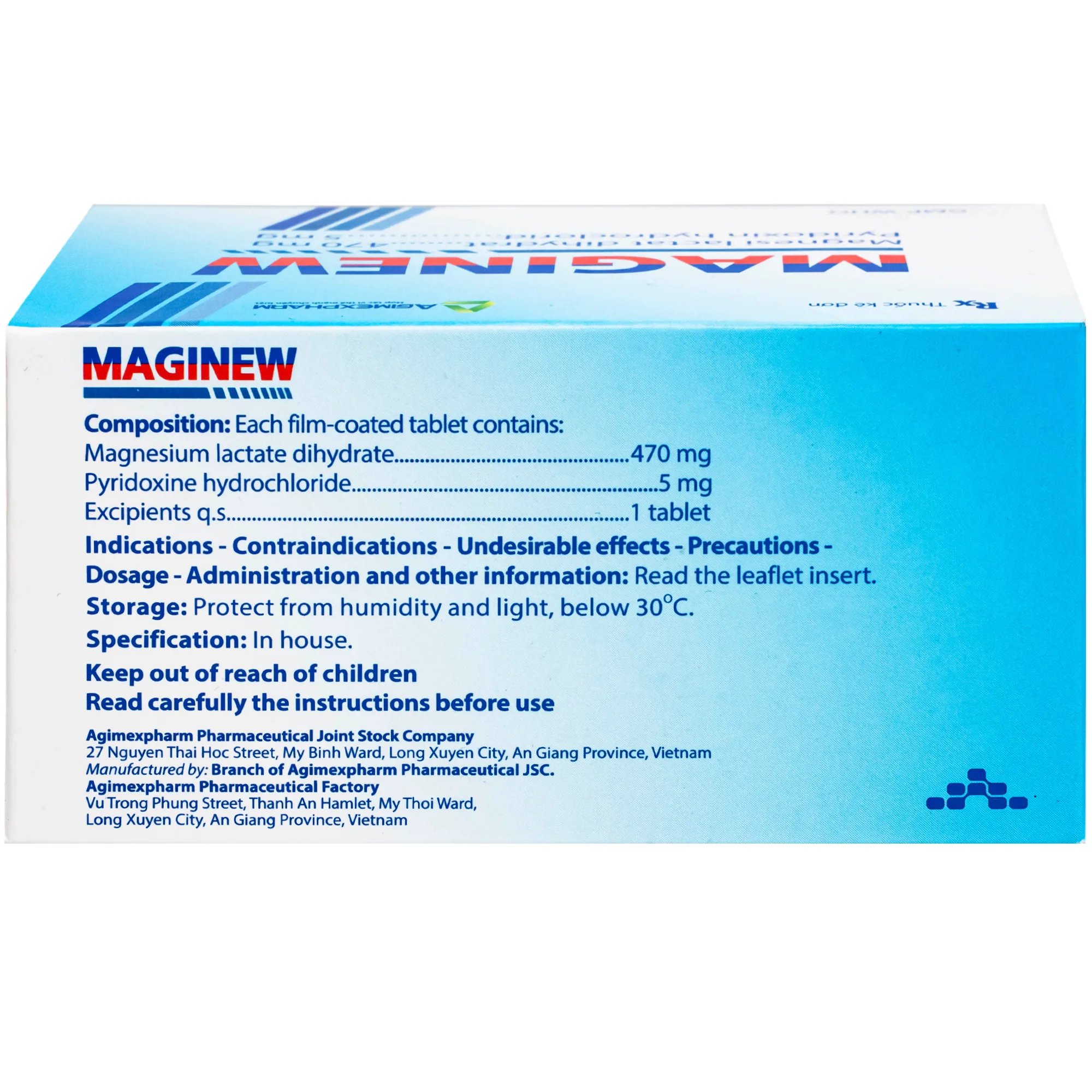Hình ảnh Thuốc Maginew 470mg/5mg Agimexpharm giảm các triệu chứng thiếu hụt magnesi, nôn mửa, khó chịu (10 vỉ x 10 viên)