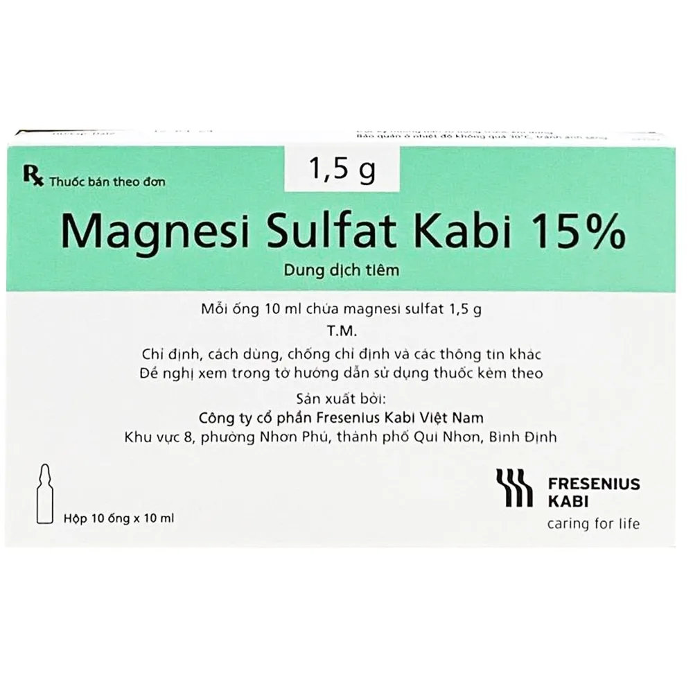 Hình ảnh Dung dịch tiêm Magnesi Sulfat Kabi 15% điều trị loạn nhịp dạng xoắn, dự phòng và điều trị sản giật (10 ống)