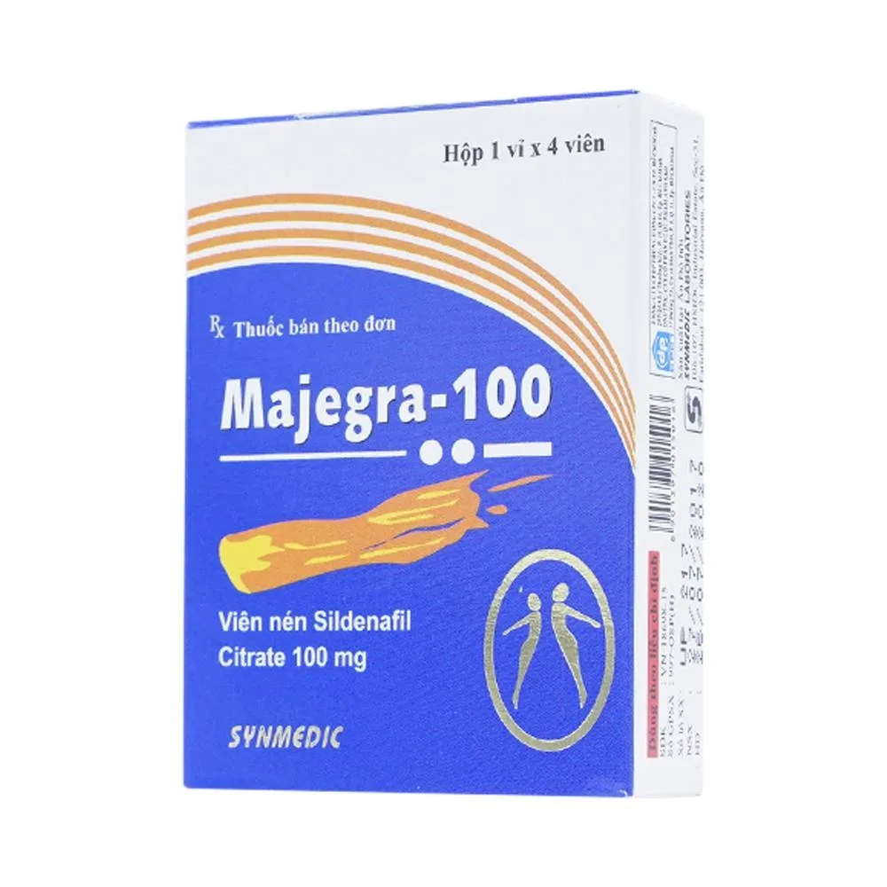 Hình ảnh Viên nén Majegra-100 Synmedic điều trị tình trạng suy chức năng gây cương ở nam giới (1 vỉ x 4 viên)