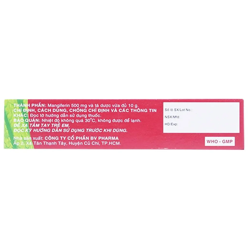 Hình ảnh Kem bôi da Mangoherpin 5% BV Pharma để điều trị các dạng bệnh cấp tính và tái phát do virus Herpes (10g)